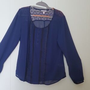 Candie's Navy Blue Blouse with Lace Detail